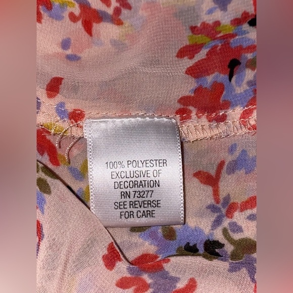 Elle Women Floral Chiffon Faux Wrap Lace Blouse Small Sheer Cottage Prairie - Picture 7 of 9